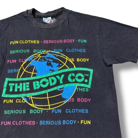 Vintage The Body Co T-Shirt XL 90s Fun Clothes Serious Body Globe Graphic Hanes - Picture 2 of 8